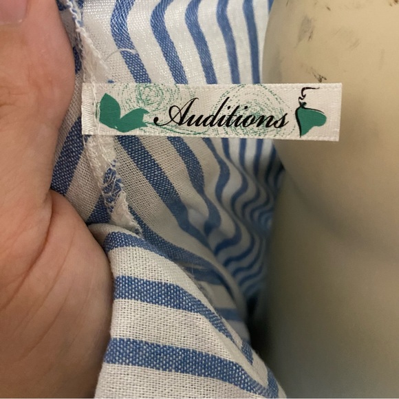 Bubble Sleeve Wrap Around Voluminous Puff Blue Pinstripe Statement Piece Blouse - Picture 6 of 6